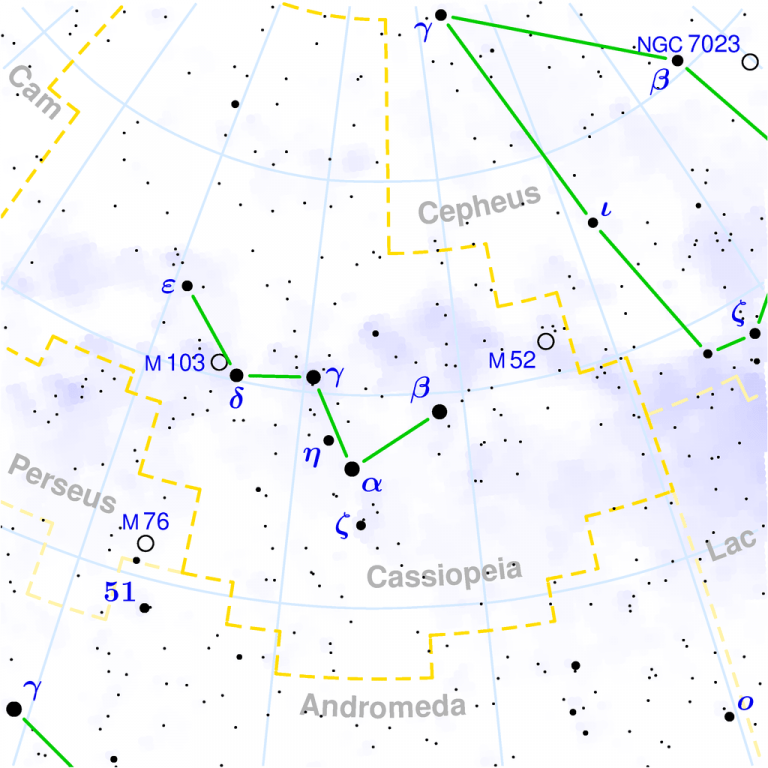 Souhvězdí Cassiopeia (Kasiopeja, Casiopea) fakta a mýty